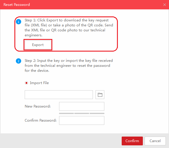 SADP Reset Password Step 1