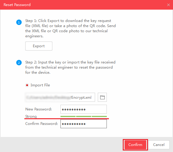 SADP Reset Password Step 2 Confirm