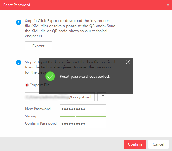SADP Reset Password succeeded